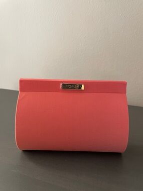 Bulgari Coral Pink Textured Clutch with Gold Plaque